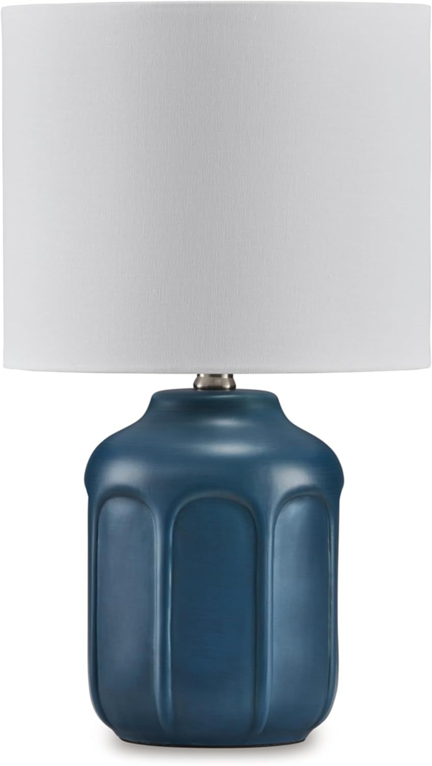 Teal Ceramic Table Lamp with Drum Shade