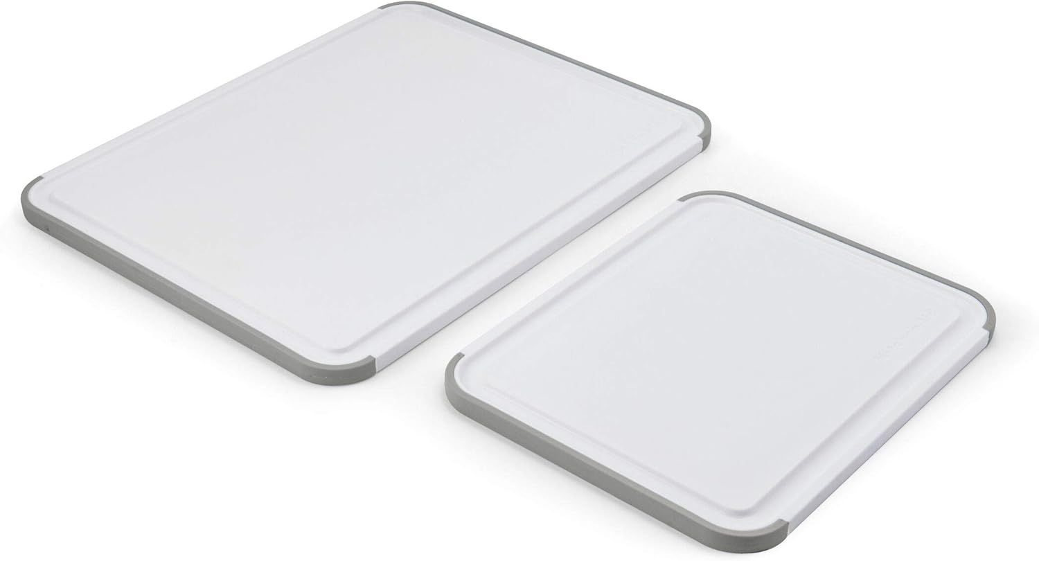 White Rectangular Nonslip Plastic Cutting Board Set