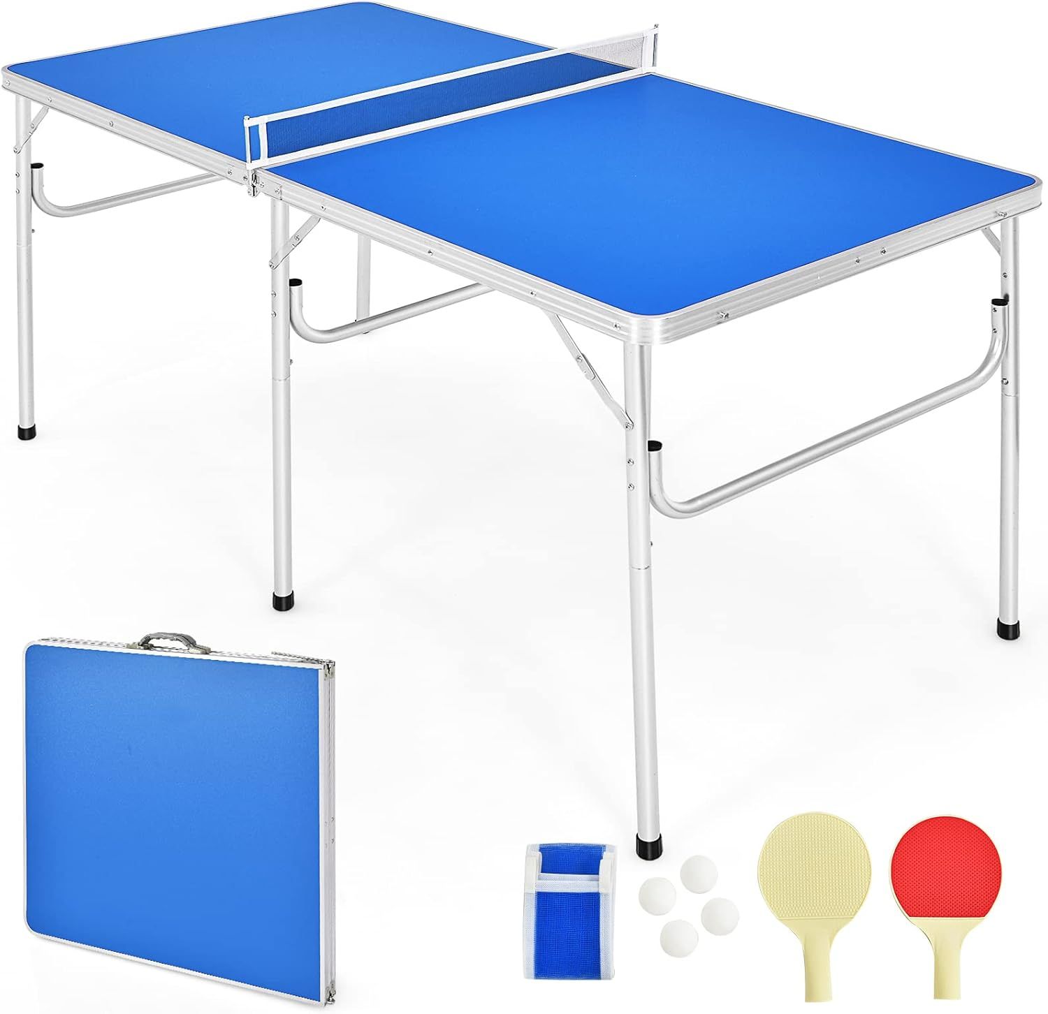 Blue Foldable Portable Ping Pong Table with Net and Accessories