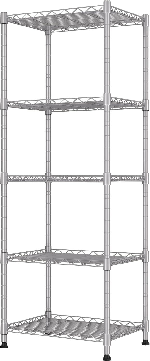 Silver Adjustable 5-Tier Metal Wire Shelving Unit