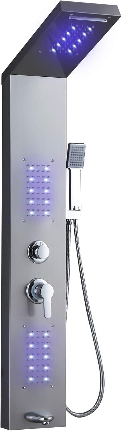 Brushed Nickel LED Rainfall Waterfall Shower Panel System