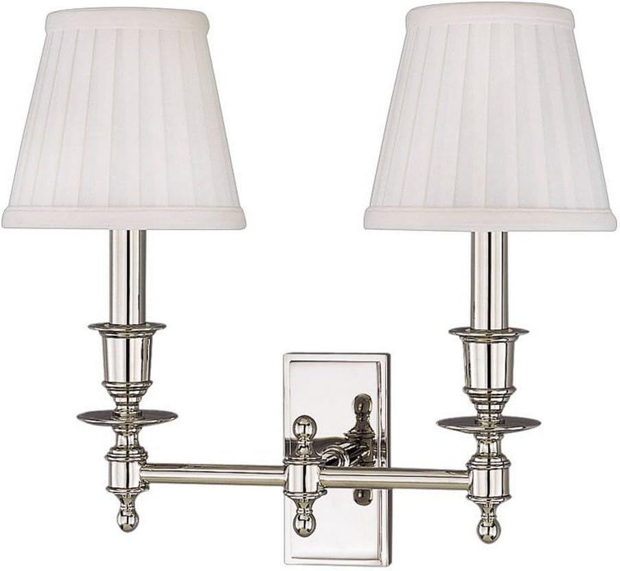 Aged Brass 2-Light Sconce with Off-White Faux Silk Shades