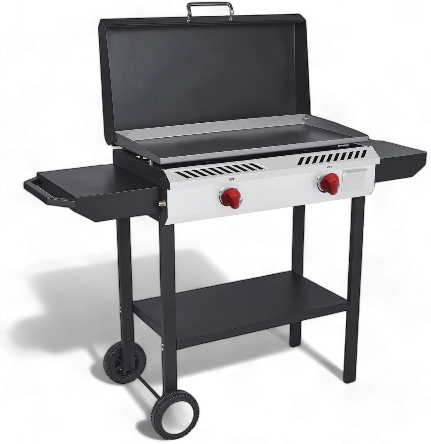 Black 2-Burner Propane Gas Grill with Side Shelves