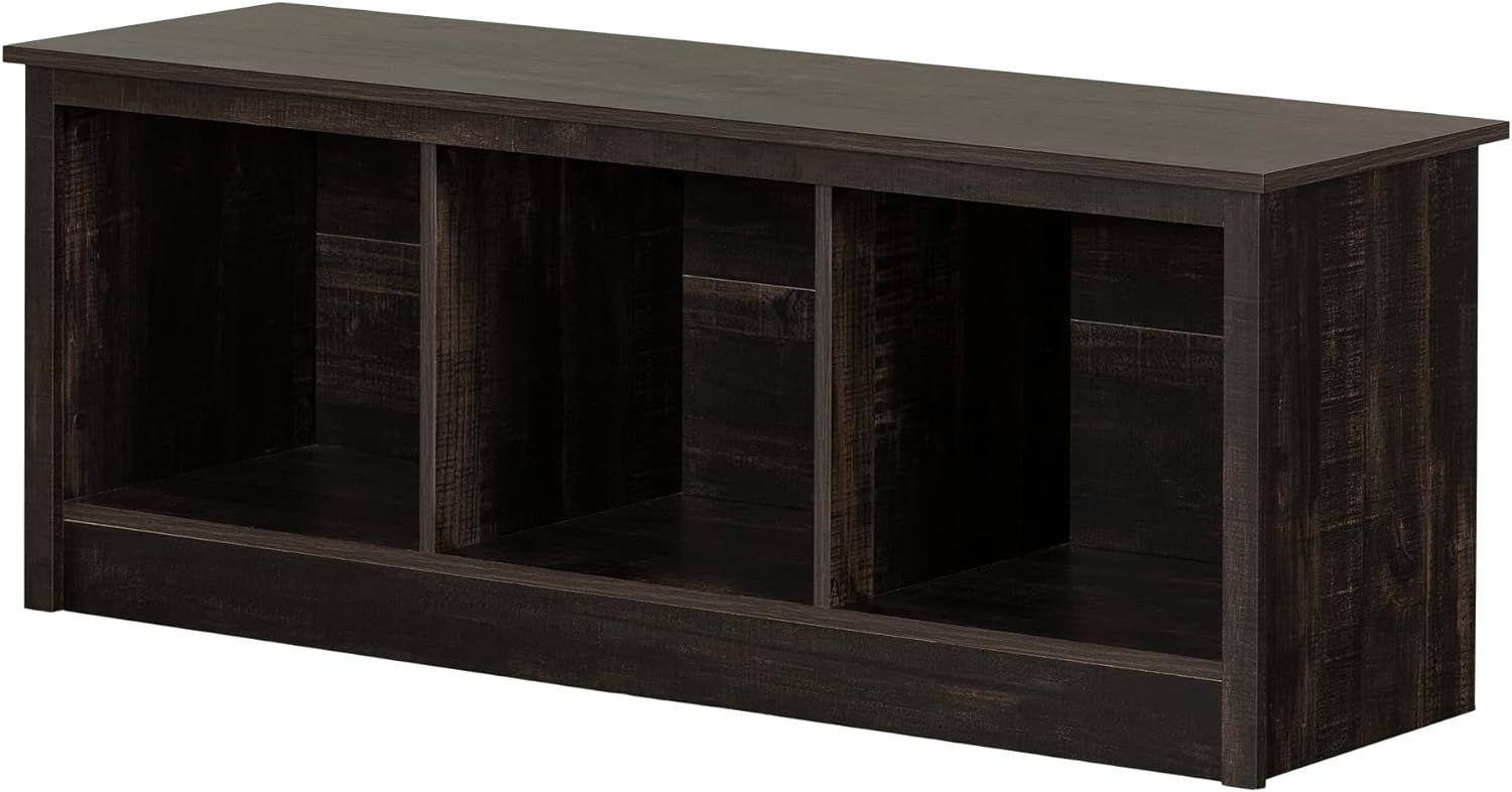 Rubbed Black Farmhouse Storage Bench with Open Compartments