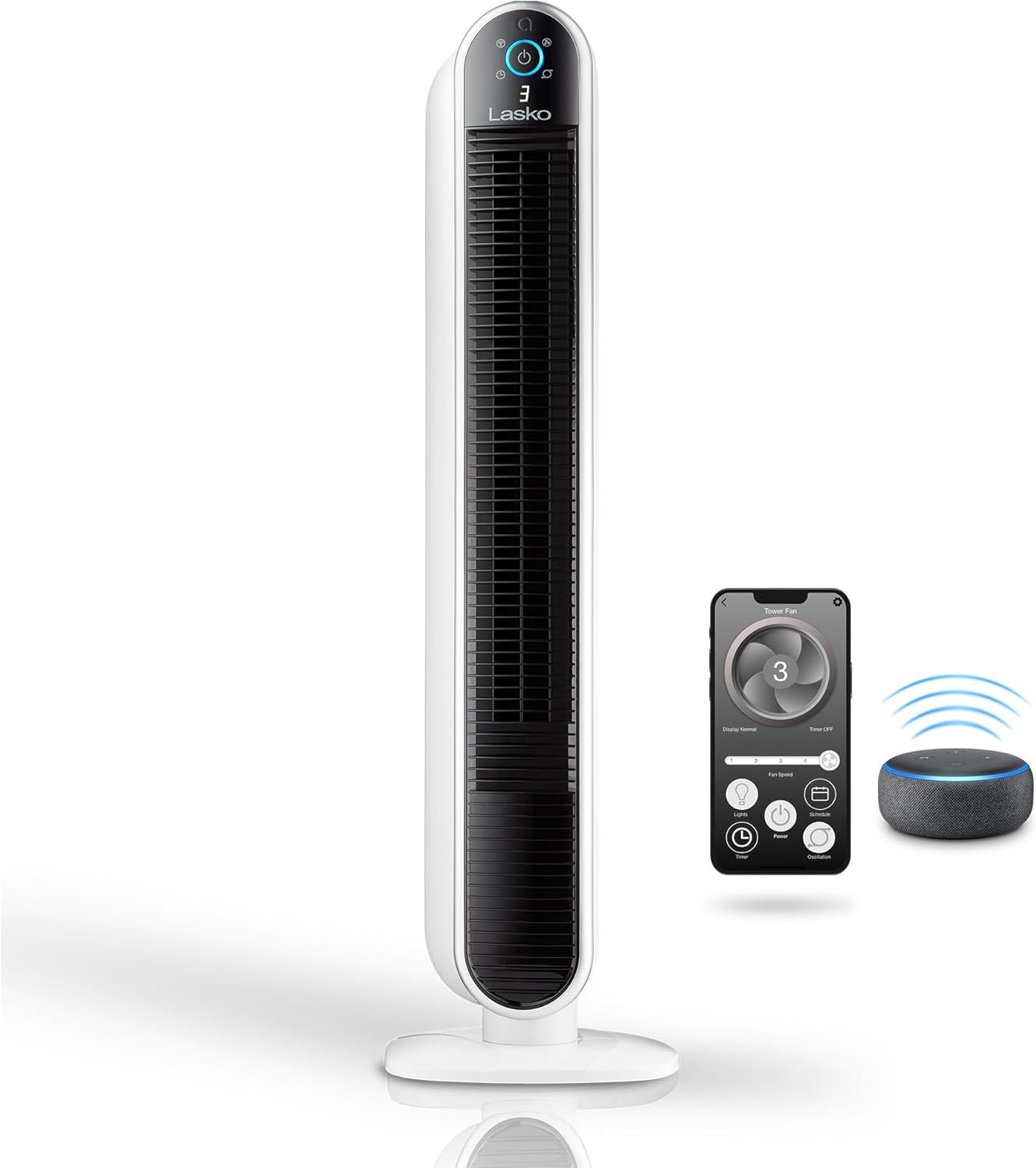 Lasko 40" White Smart Oscillating Tower Fan with Wi-Fi and Voice Control