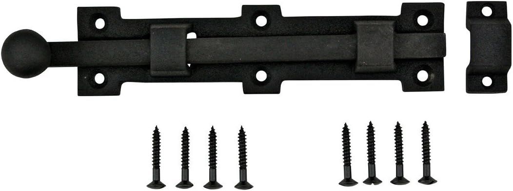 Black Wrought Iron Ball Tip Slide Bolt Latch with Mounting Hardware