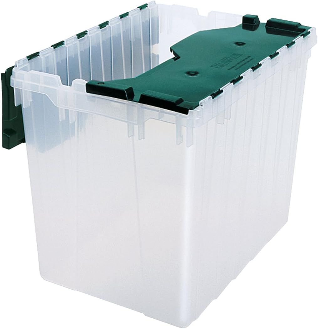 Clear and Green 18 Gallon Stackable Plastic Storage Box with Hinged Lid