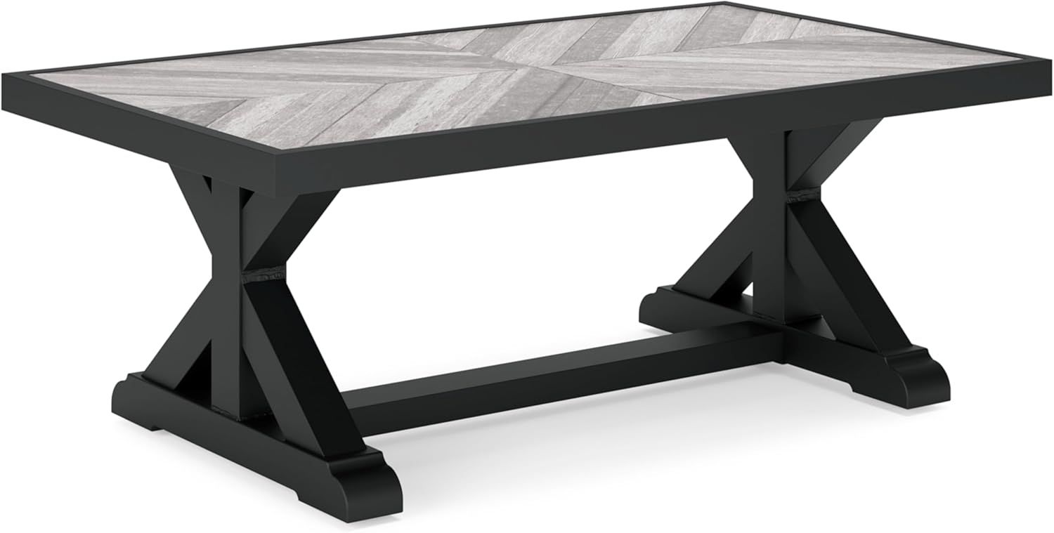 Black and Gray Rectangular Outdoor Coffee Table with Porcelain Top