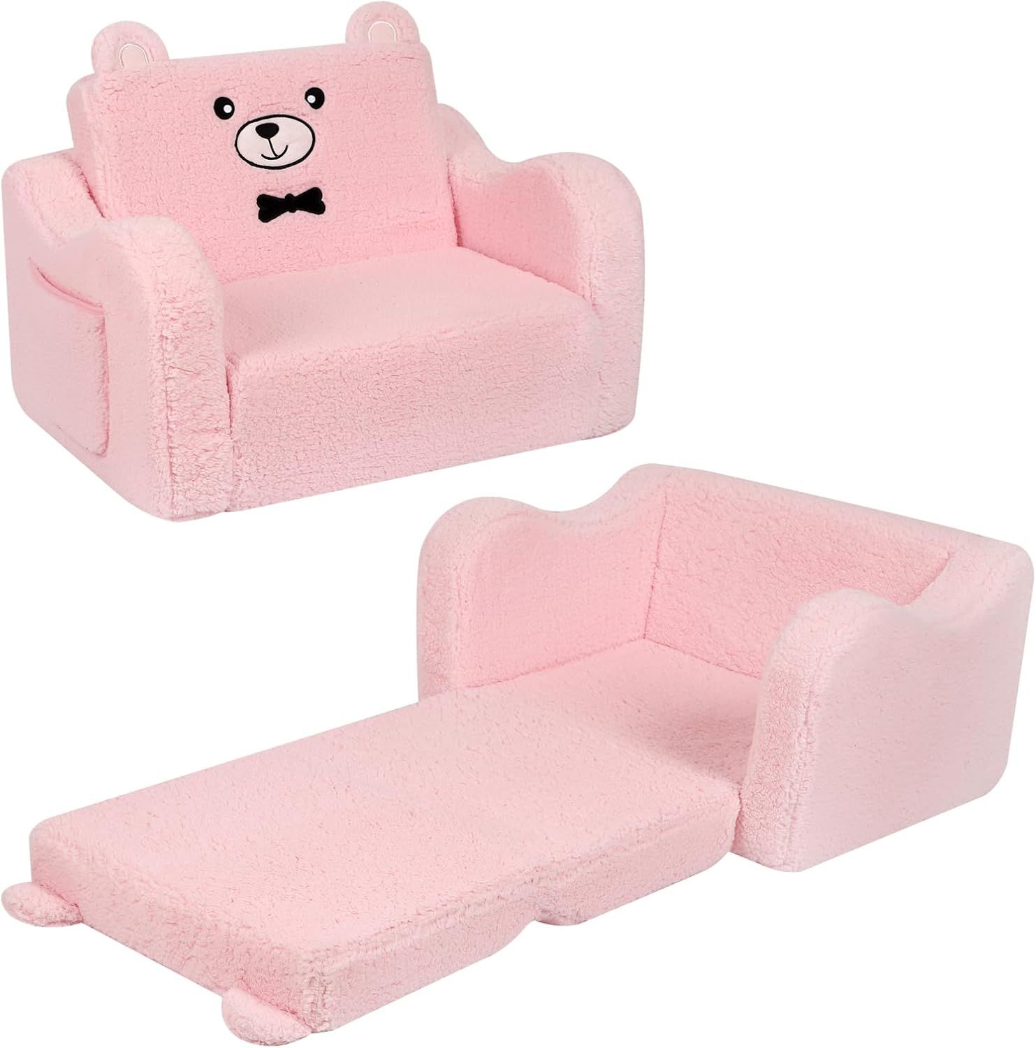 Pink Sherpa 2-in-1 Kids Folding Couch and Lounger