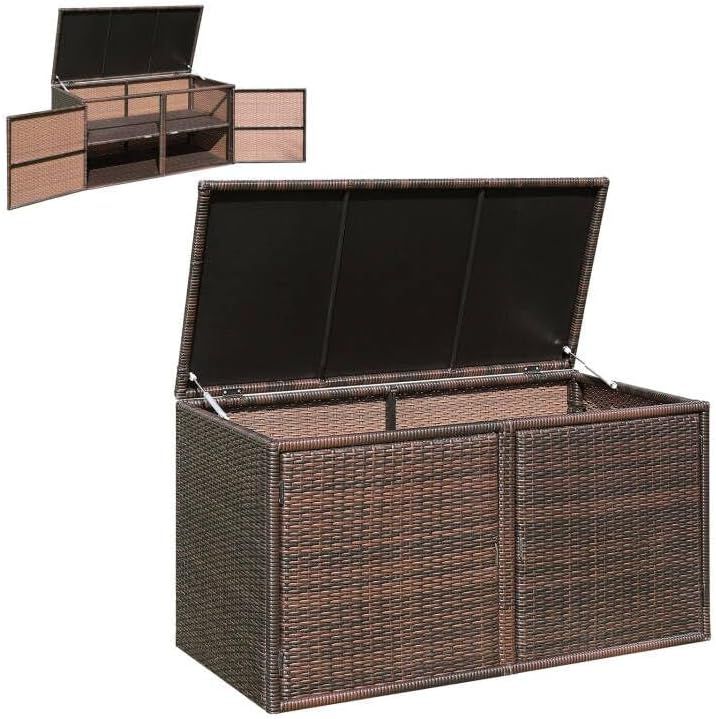 Brown Wicker and Steel 88 Gallon Deck Storage Box