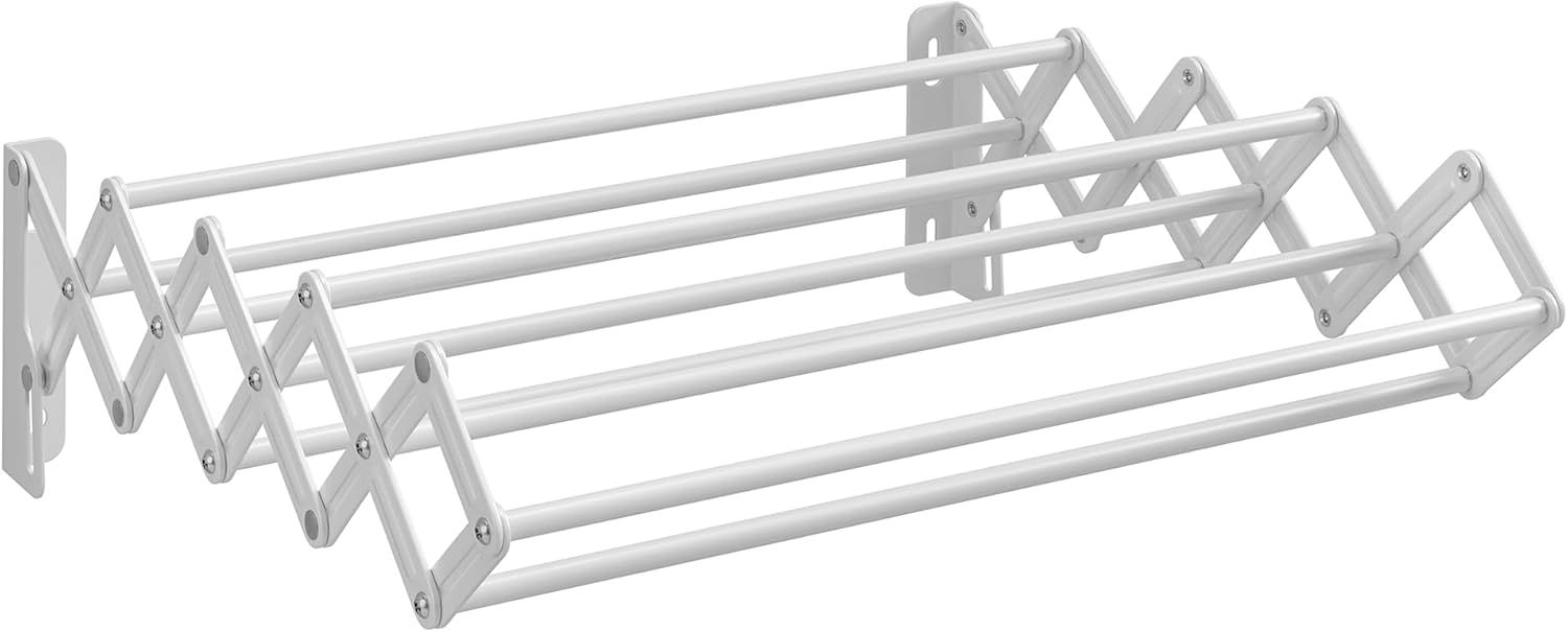 Expandable Wall-Mounted White Steel Drying Rack