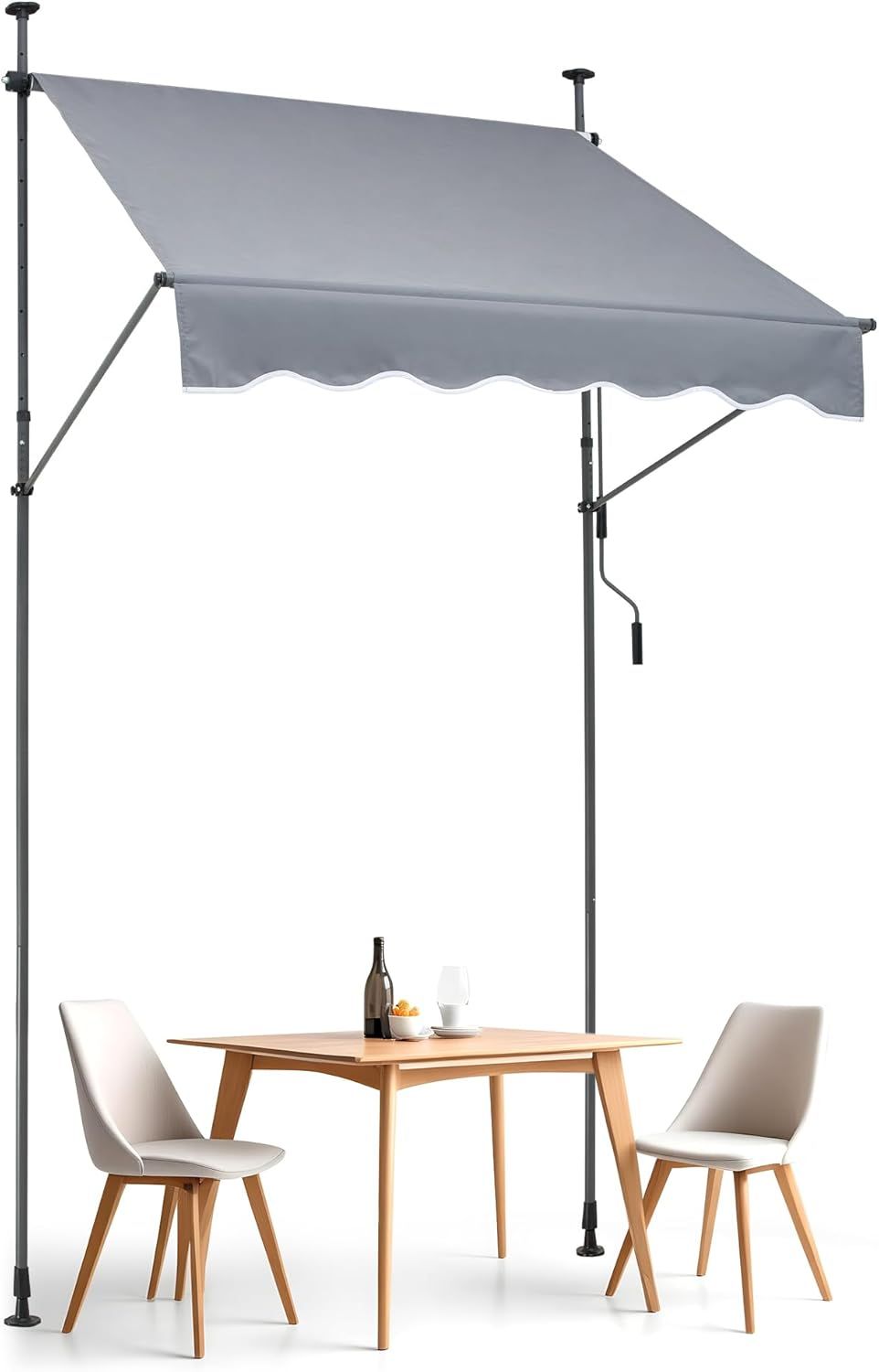 Gray Retractable Patio Awning with Manual Crank, 59" x 47"