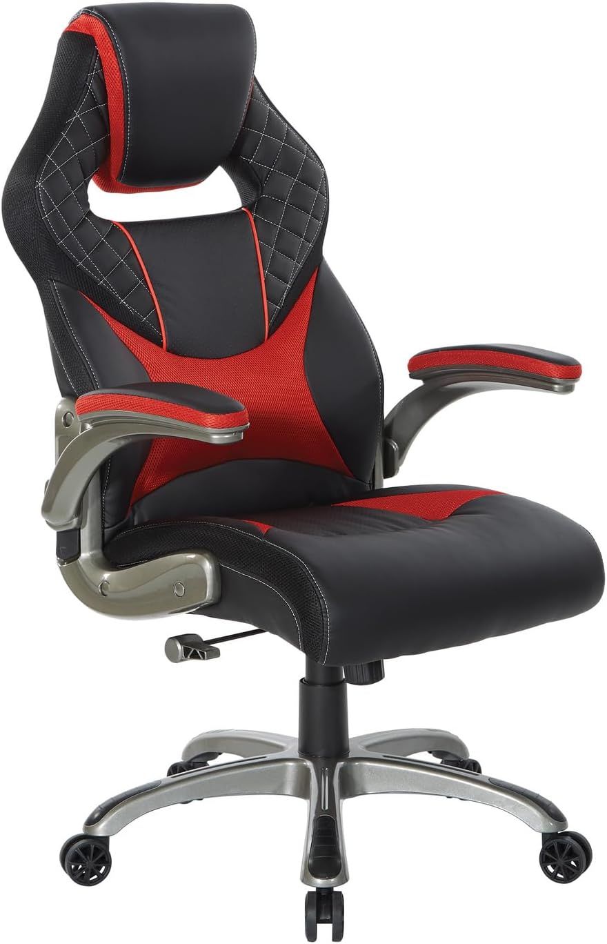 Oversite Black and Red Faux Leather Gaming Chair