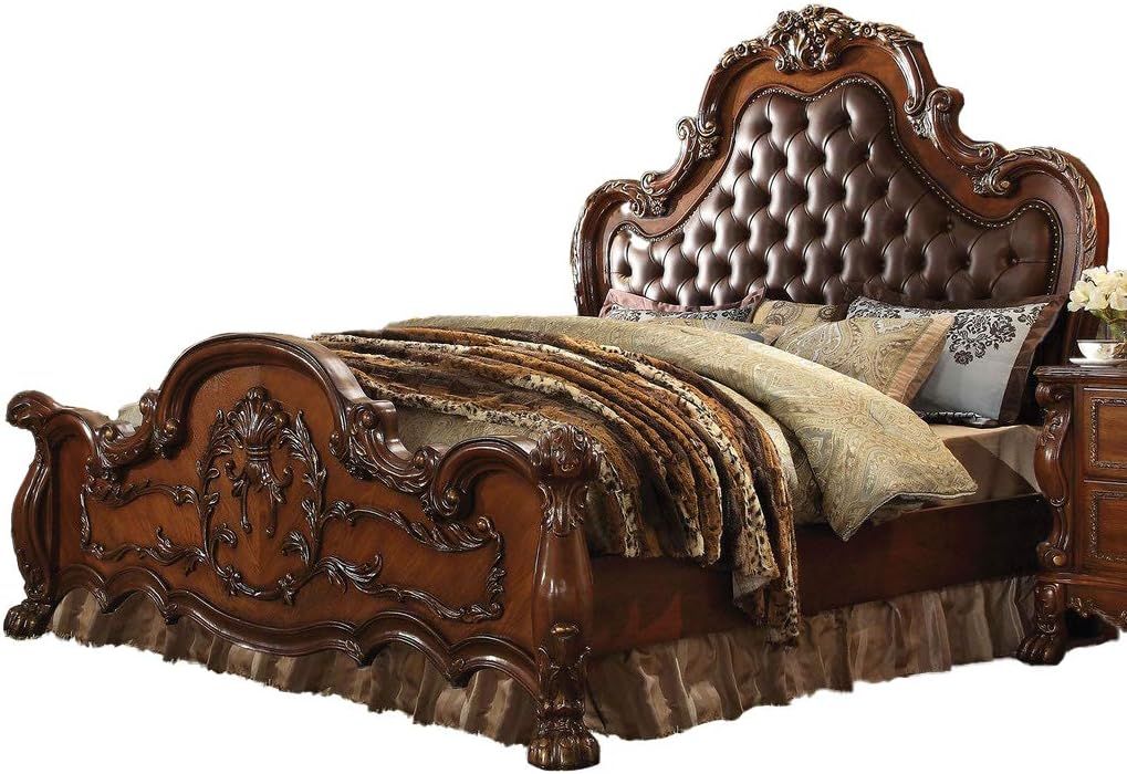 Dresden Cherry Oak King Bed with Button Tufted Headboard