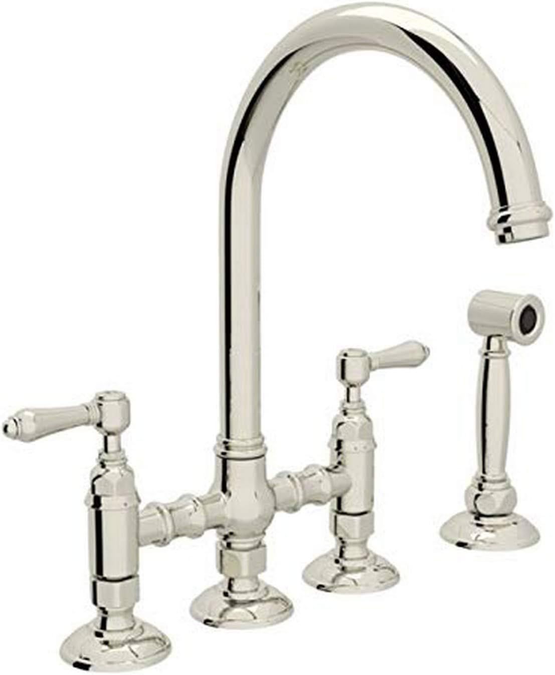 Elegant Classic Nickel 14" Deck Mounted Kitchen Faucet with Sidespray