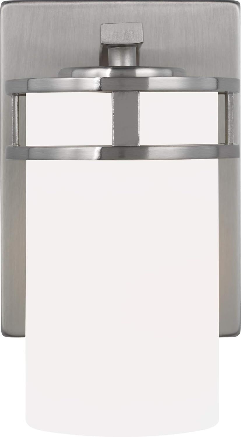 Brushed Nickel Cylinder Wall Sconce with Etched Glass Shade