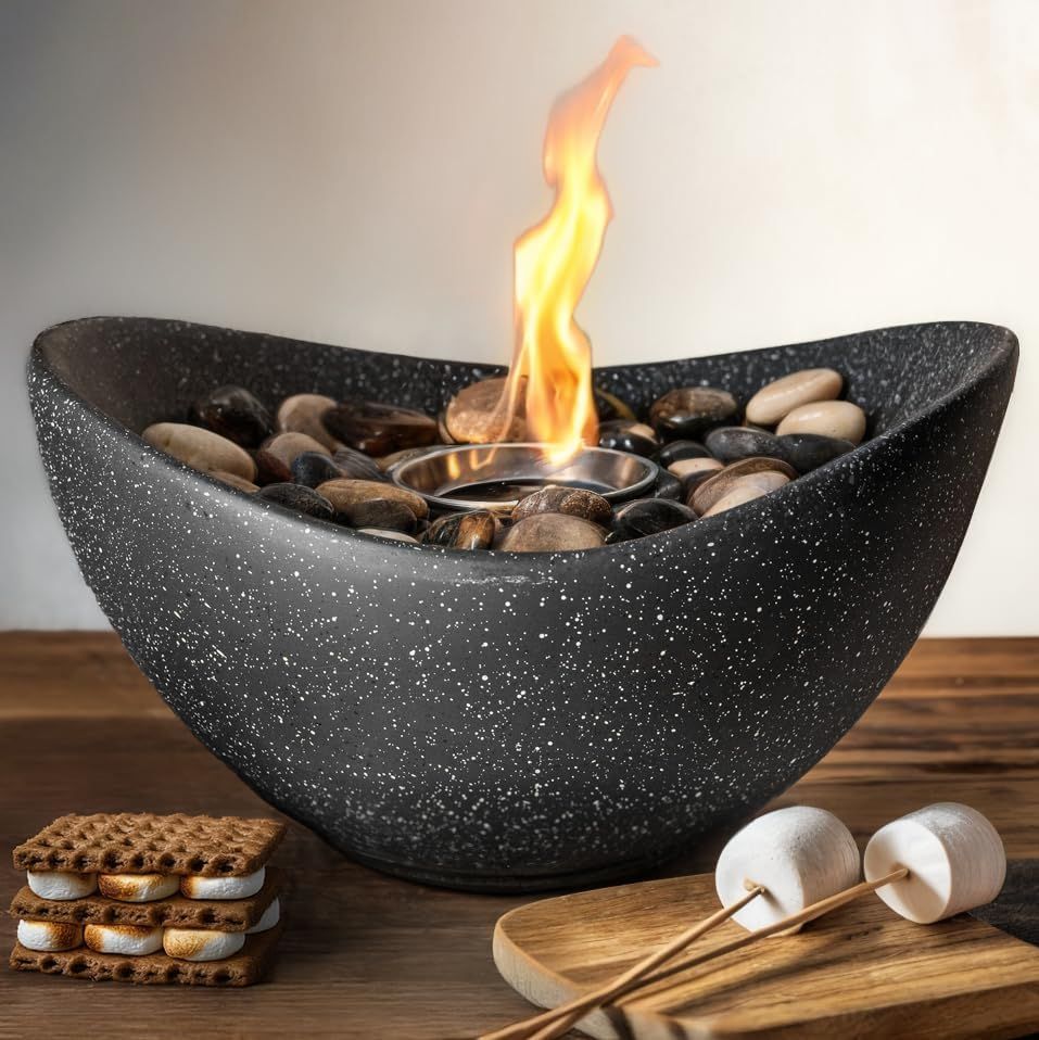 Matte Black Concrete Oval Tabletop Fire Pit