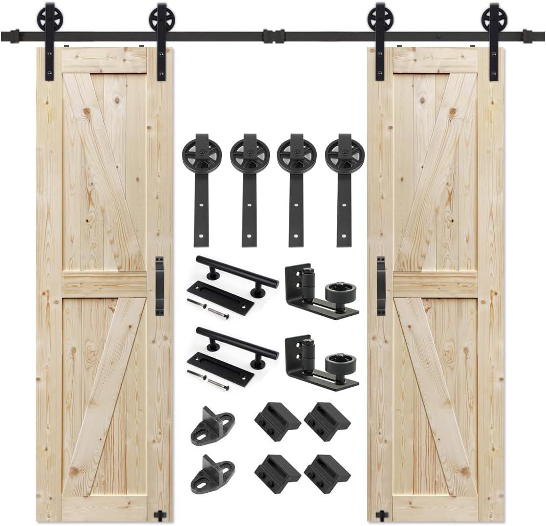 Natural Spruce Double Barn Door with Sliding Hardware Kit