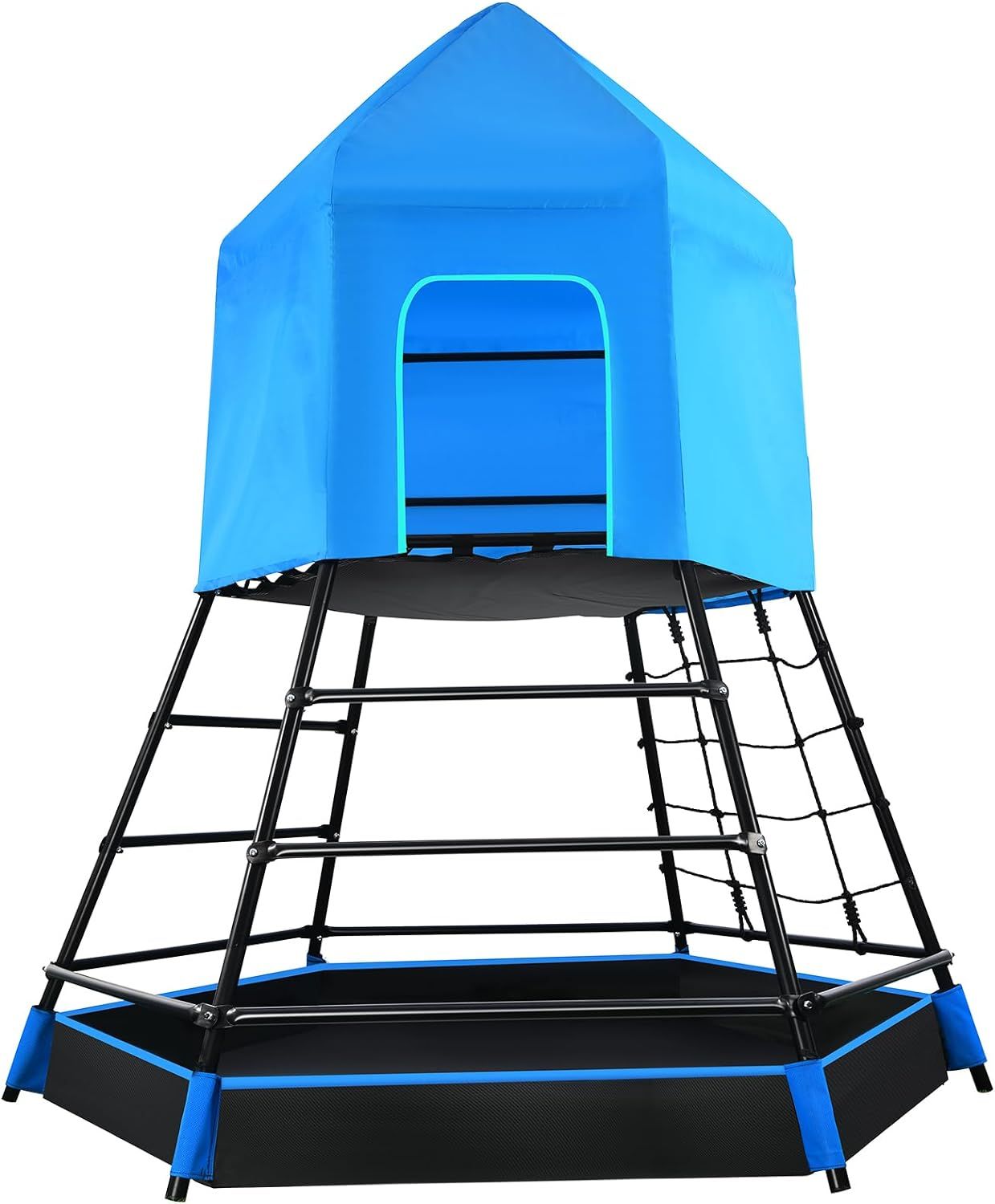 Blue Metal Climbing Jungle Gym with Fort and Tent