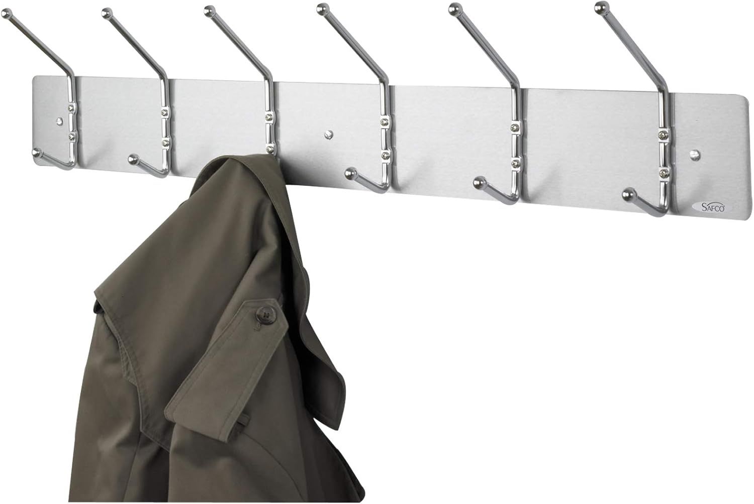 Satin Silver Aluminum Wall-Mounted Coat Rack with Steel Hooks