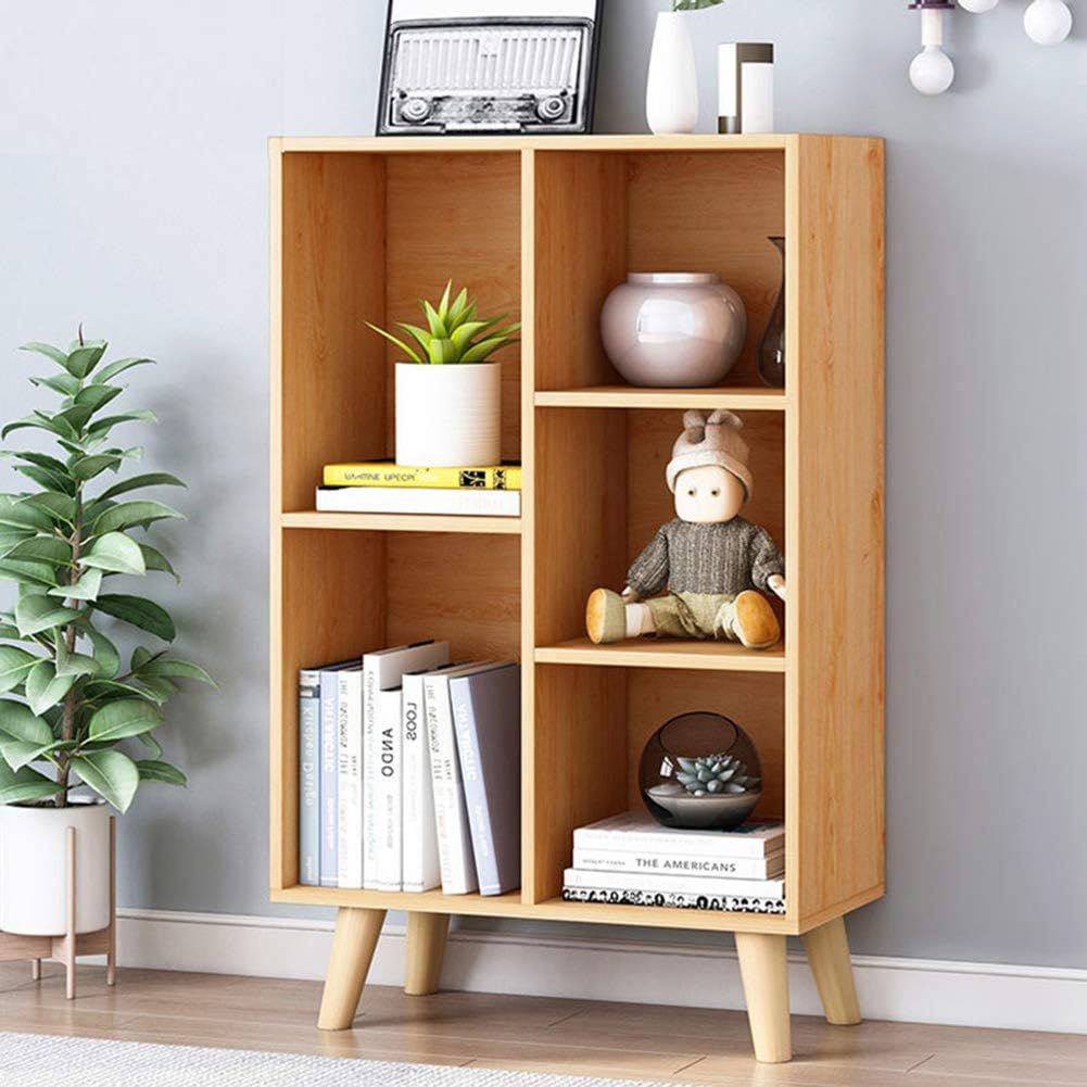 Pear Yellow Wooden 3-Tier Bookcase with 5 Cubes