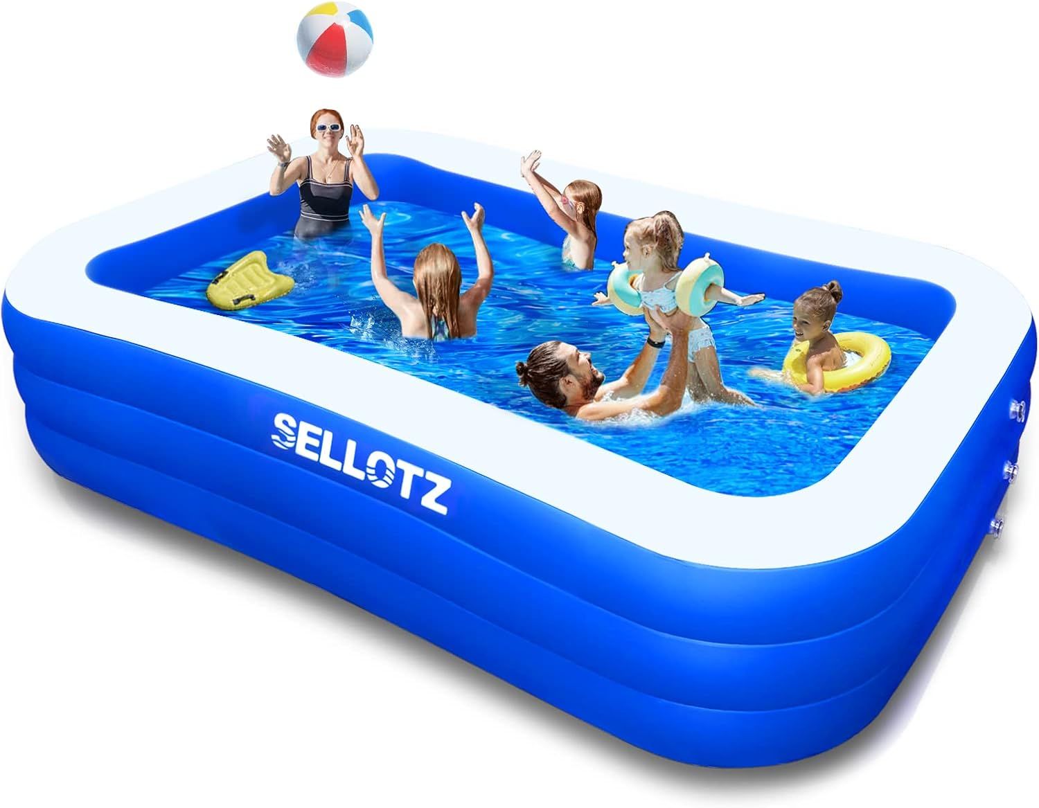 Blue and White Rectangular Inflatable Family Pool