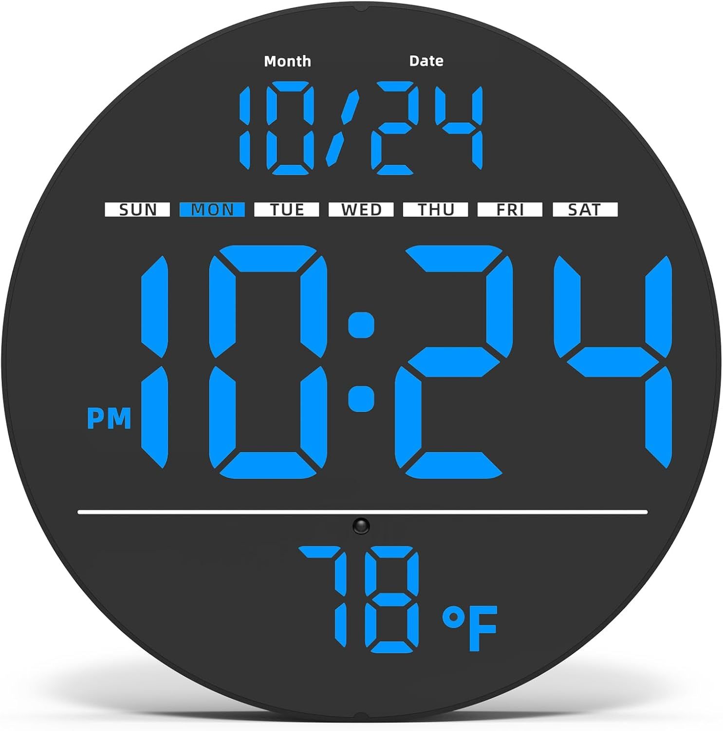 8-Inch Black LED Digital Wall Clock with Temperature Display