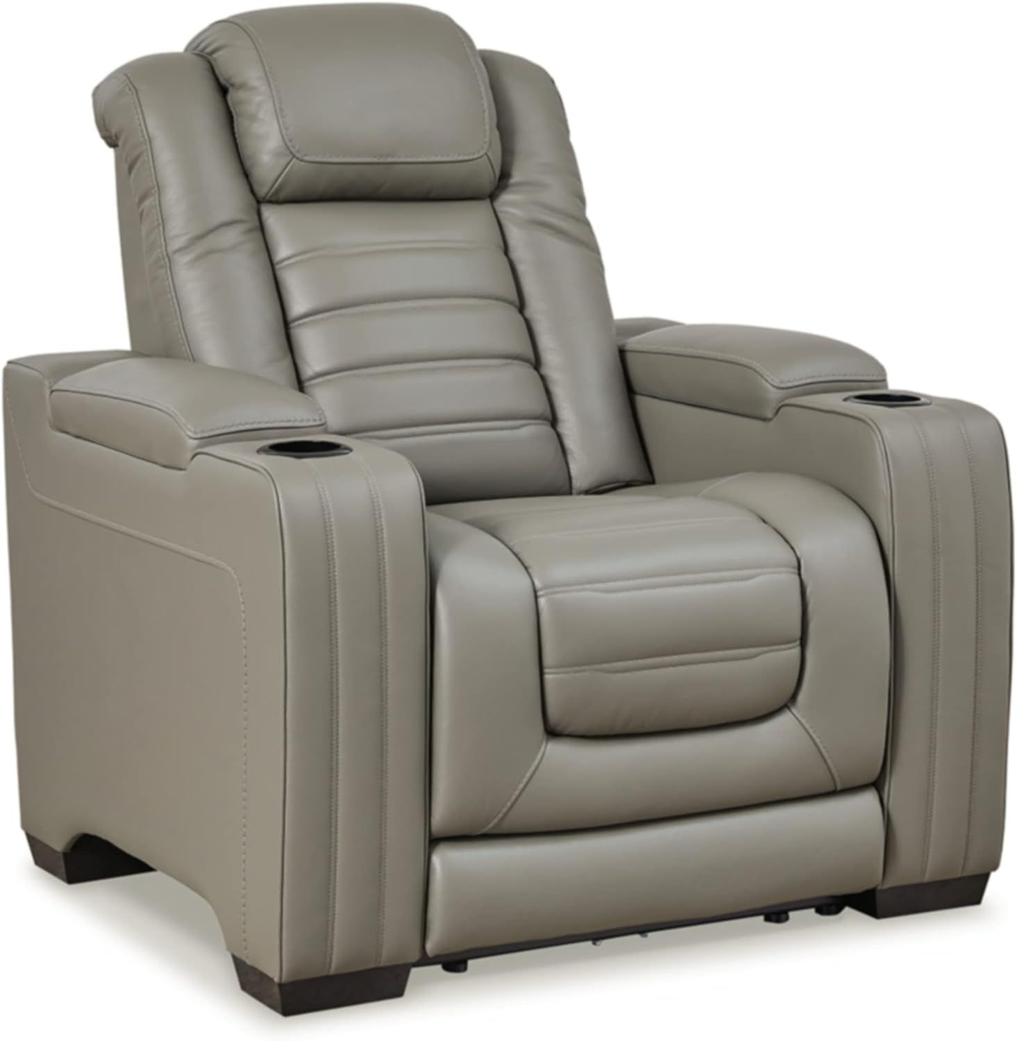 Gray Leather Contemporary Power Recliner with Air Massage