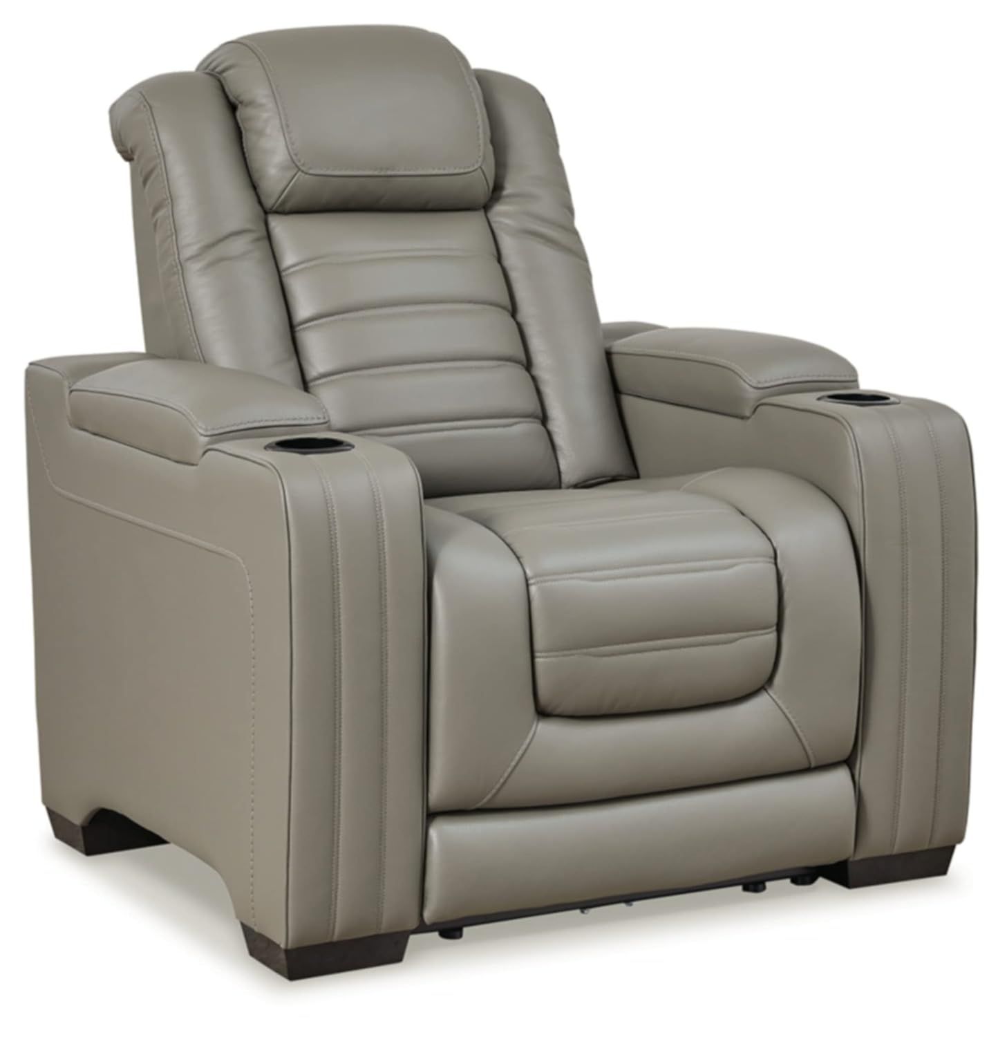Gray Leather Contemporary Power Recliner with Air Massage
