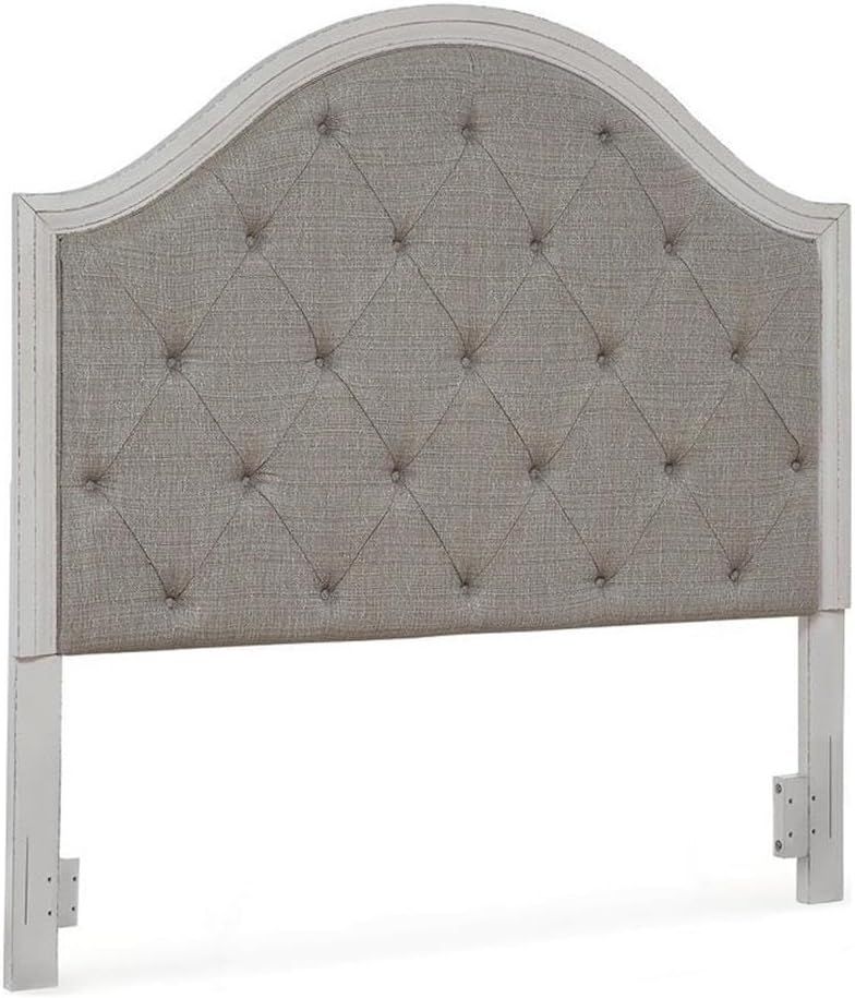 Queen Upholstered Tufted Brown and White Wood Headboard