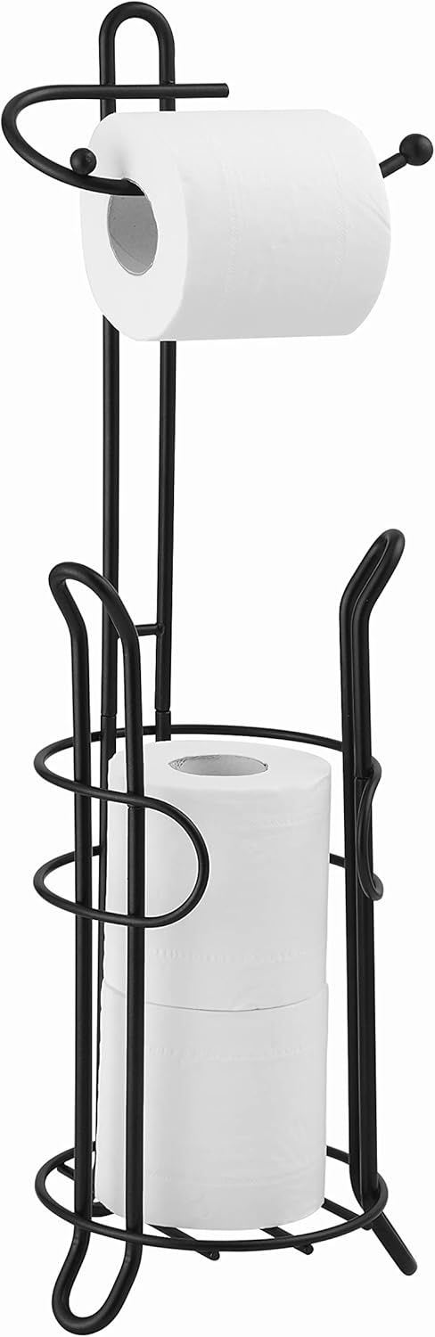 Black Metal Freestanding Toilet Paper Holder with Storage