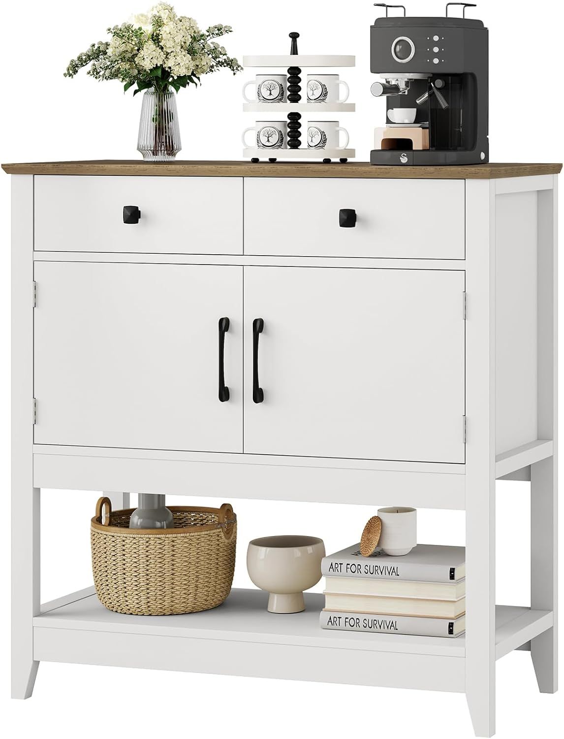 White and Brown Farmhouse Console Table with Storage