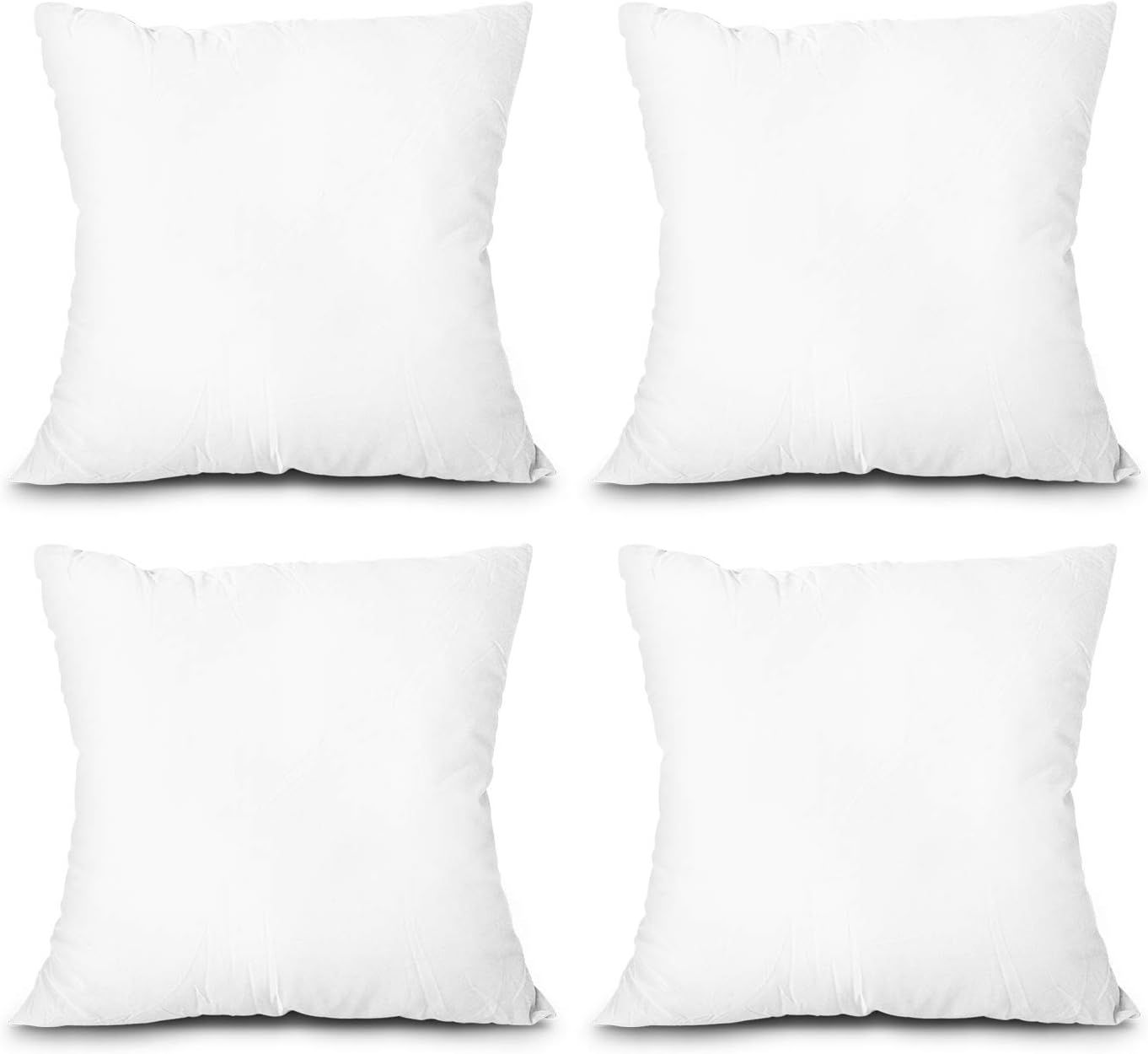 Set of 4 White 18x18 Down Alternative Polyester Throw Pillow Inserts