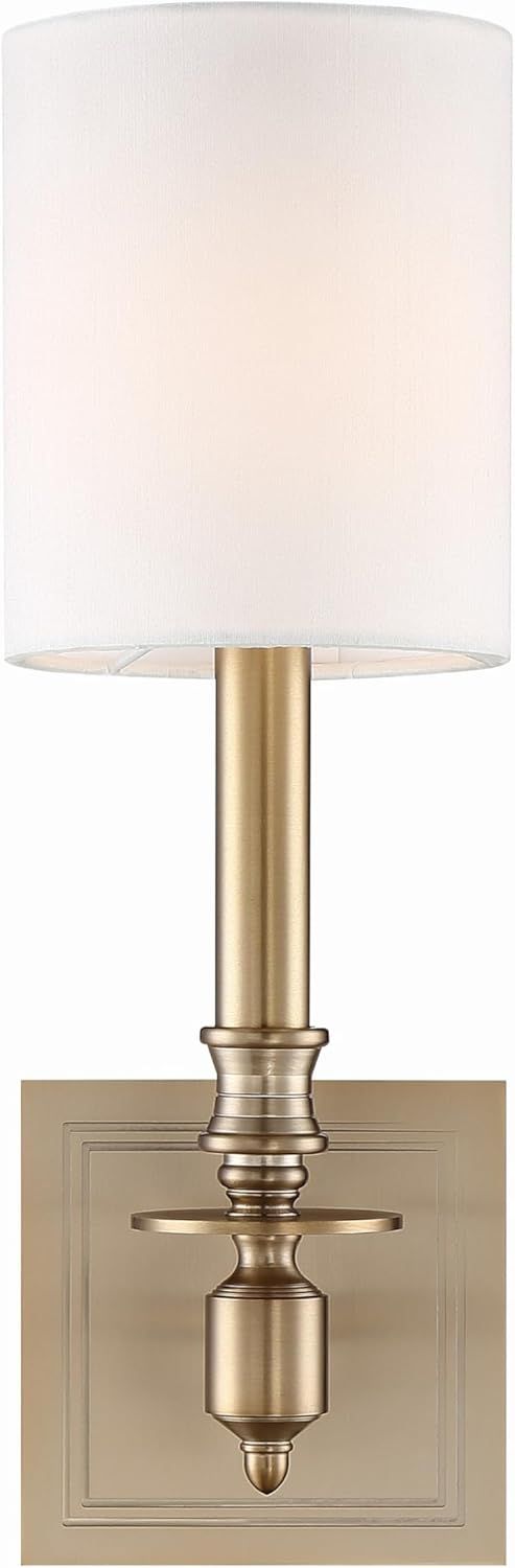 Aged Brass Dimmable Sconce with White Silk Shade