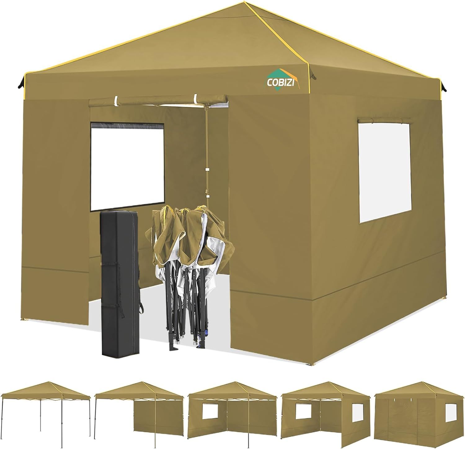 Khaki 10x10 Waterproof Alloy Steel Pop Up Canopy Tent