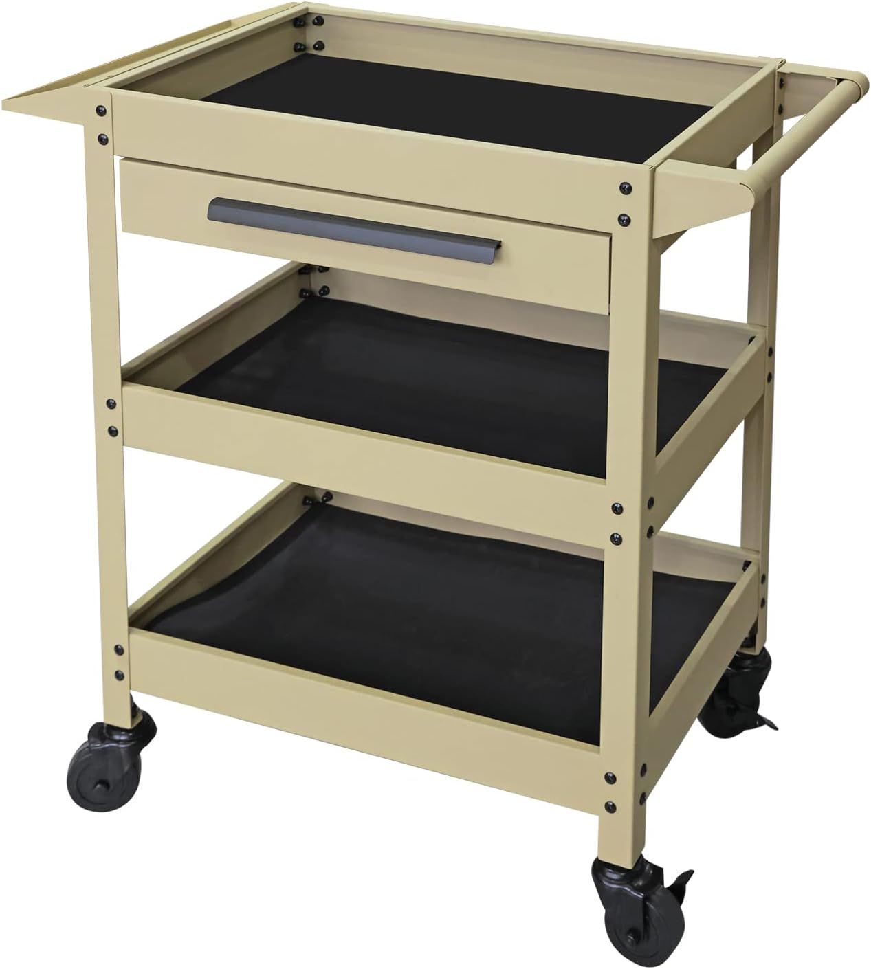 Yellow Powder Coated Metal 3-Shelf Utility Tool Cart