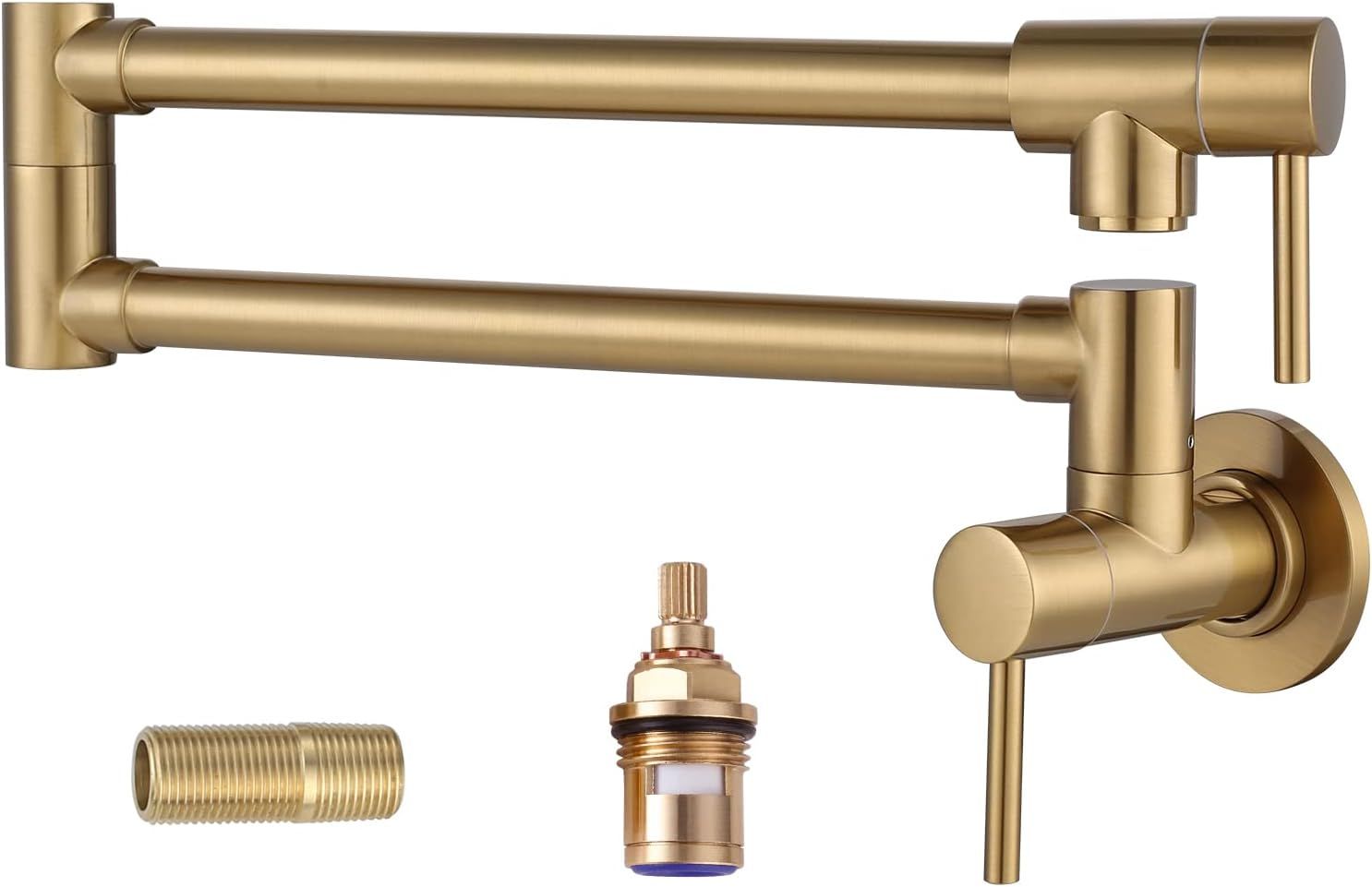 Brushed Gold Wall Mount Double Handle Pot Filler Faucet