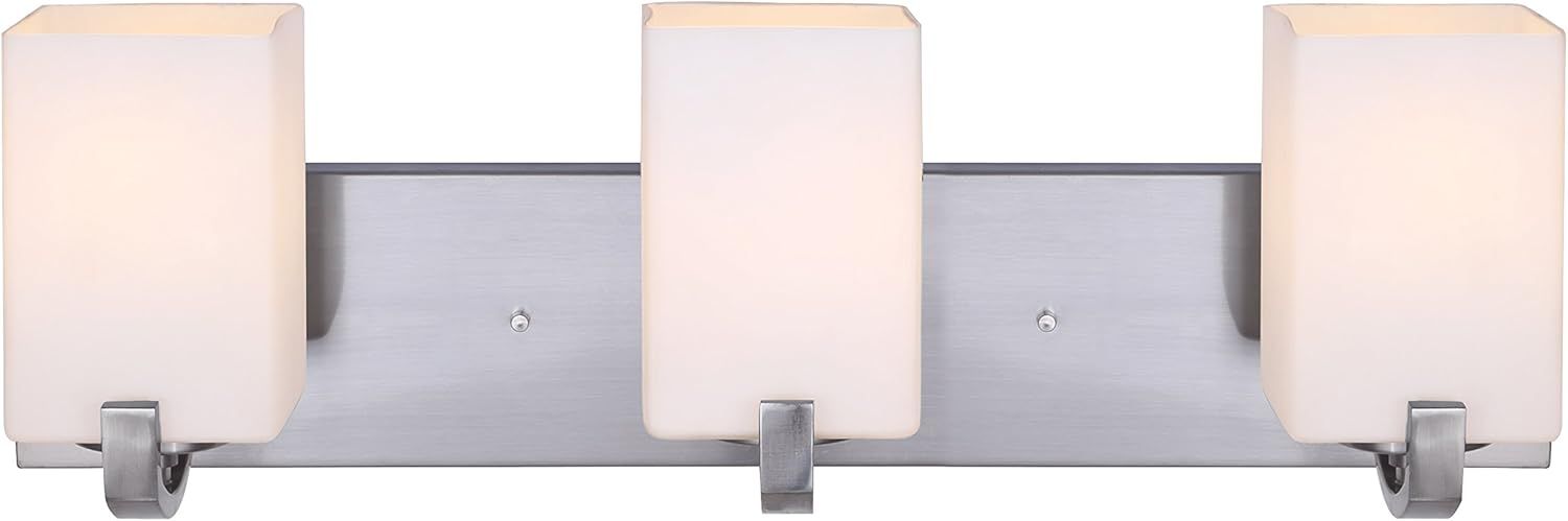 Palmer Contemporary Brushed Nickel 3-Light Vanity with White Opal Glass