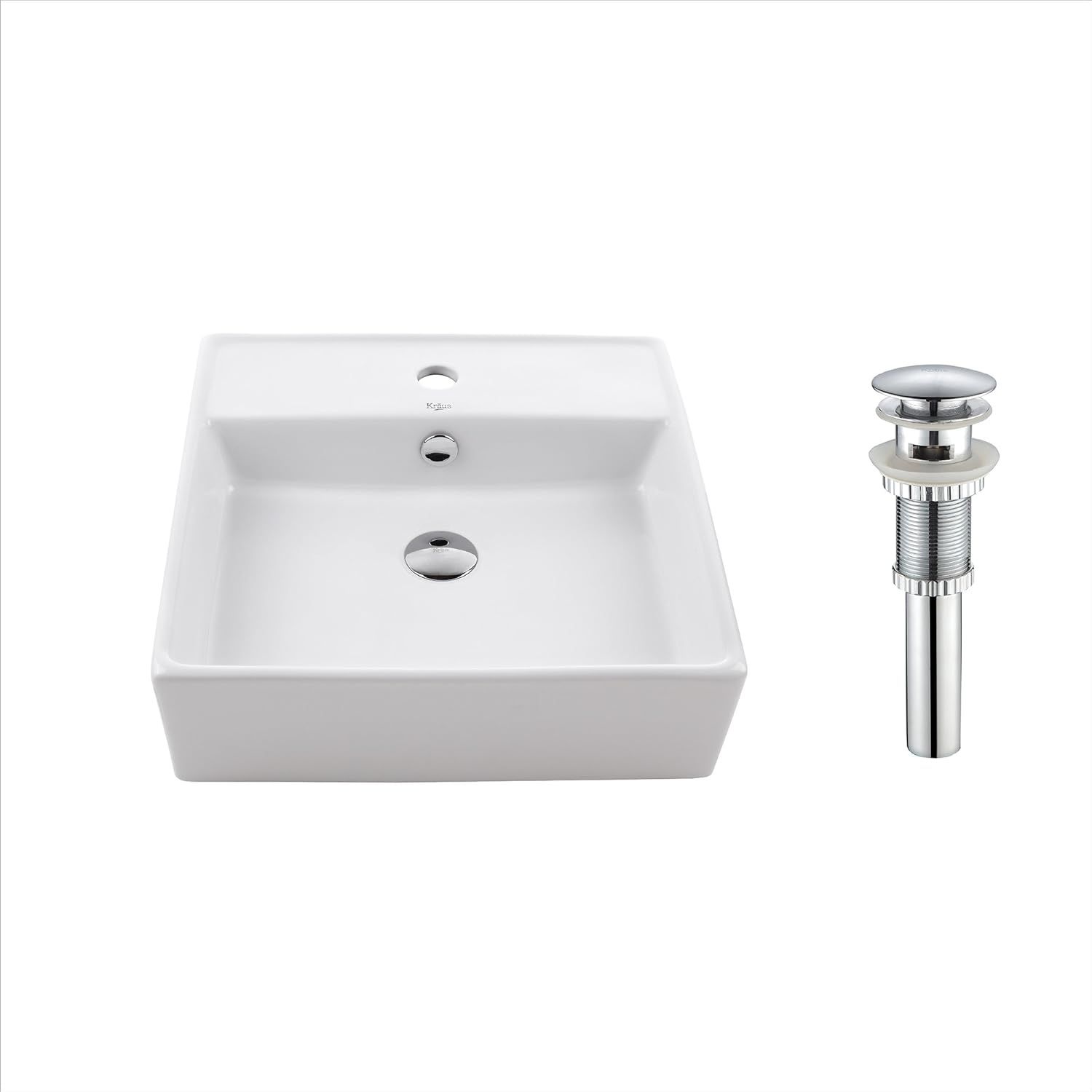 Sleek Square Ceramic Vessel Bathroom Sink with Overflow, 18.5"