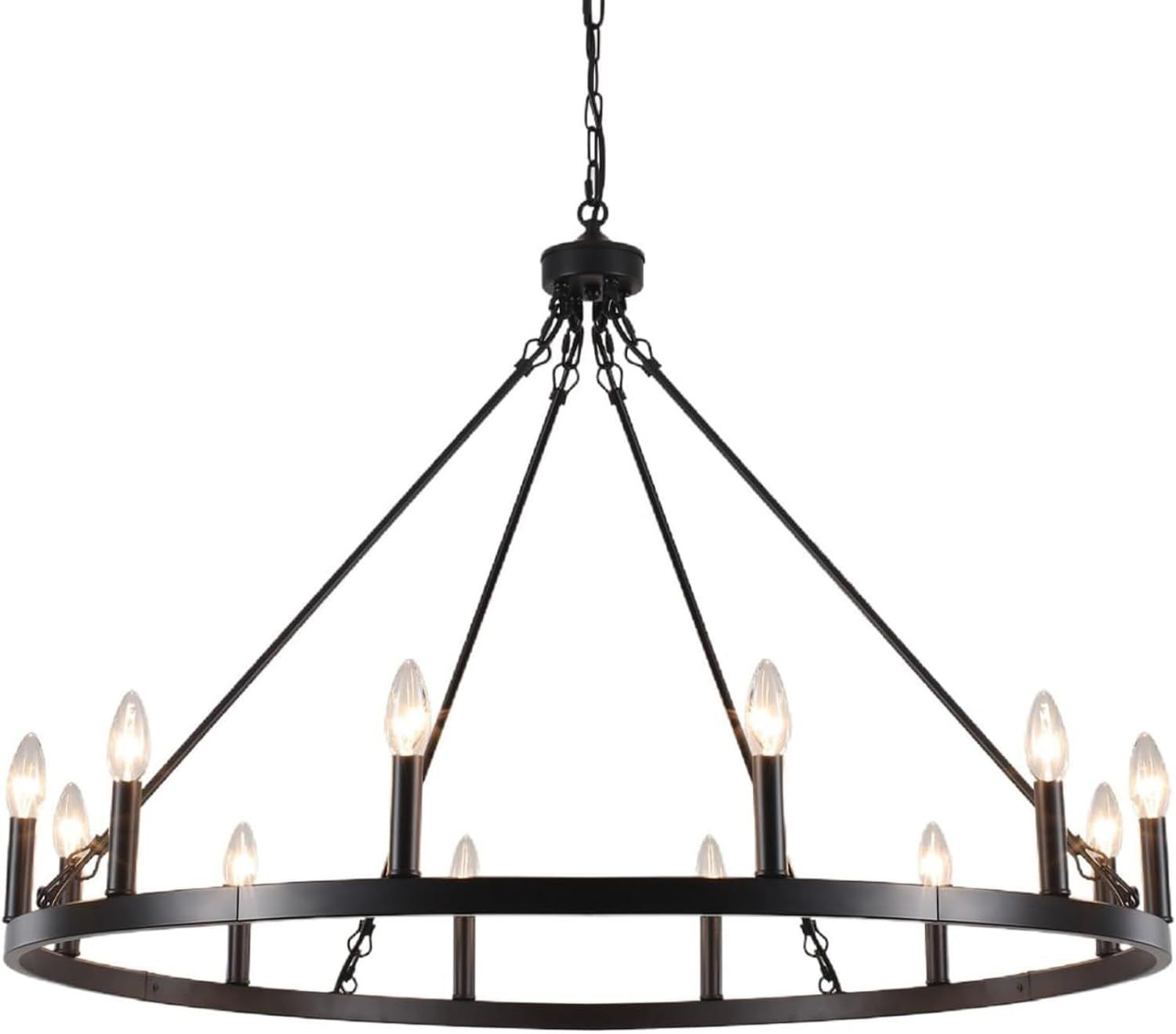 Black 38" Wagon Wheel 12-Light Industrial Farmhouse Chandelier