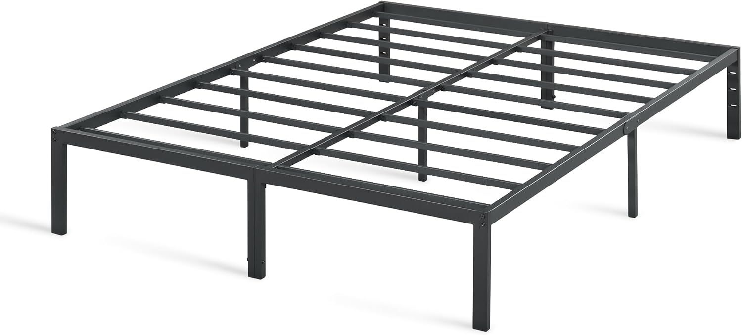 King Black Metal Frame Platform Bed with Slats