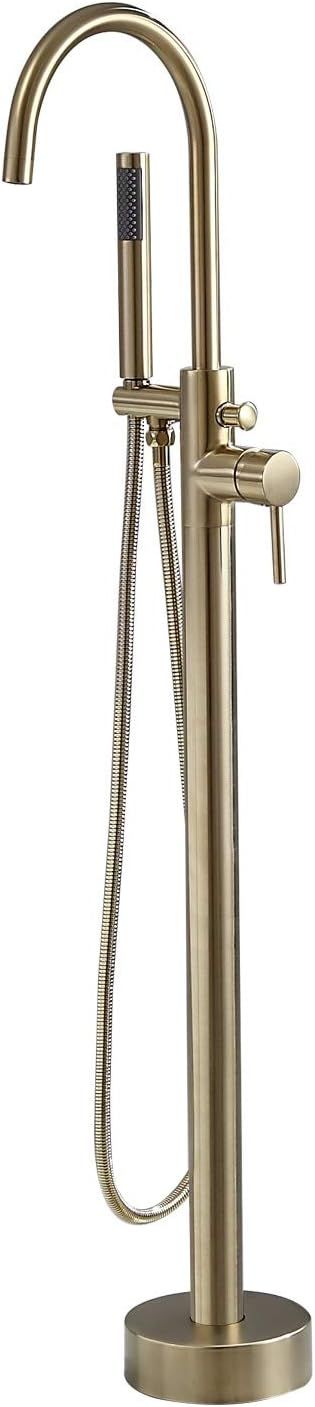 Brushed Gold Freestanding Tub Faucet with Handheld Spray