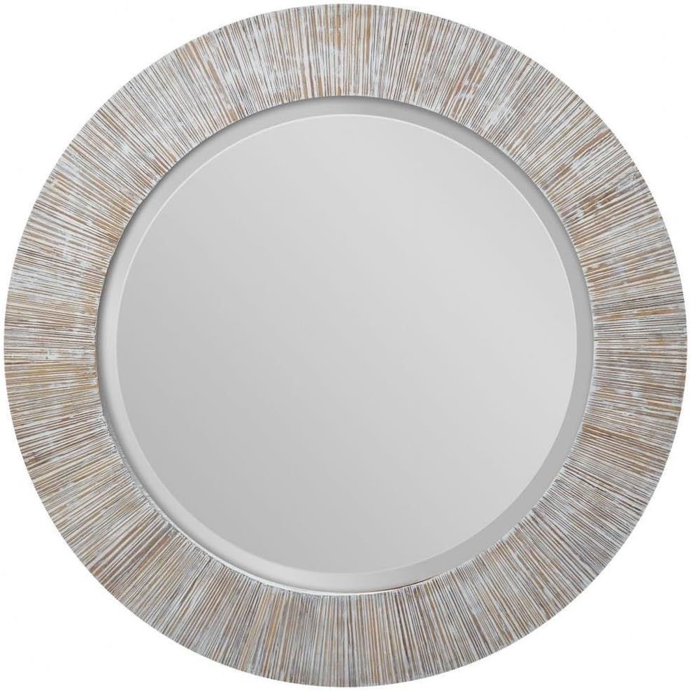 Repose 36-Inch Round Cream and White Bamboo Mirror