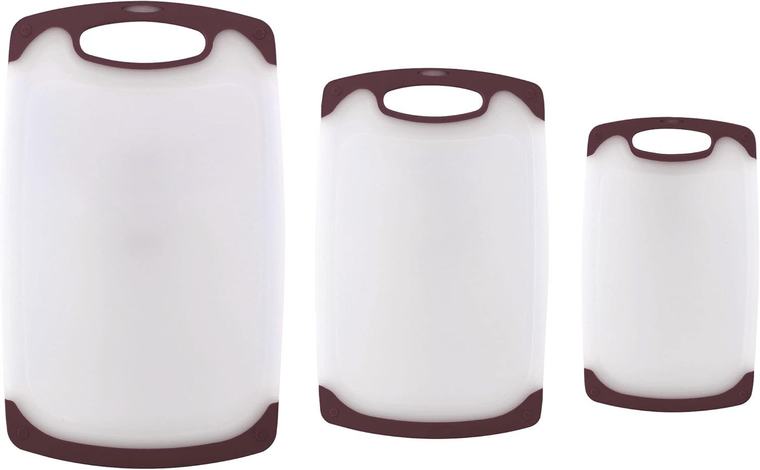 Maroon and White Reversible Plastic Cutting Board Set, 3-Piece