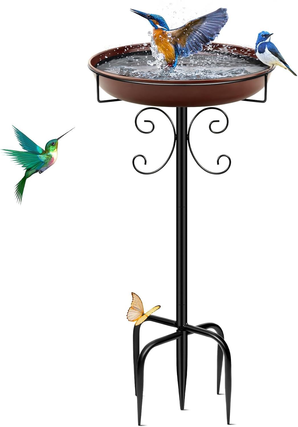 35-Inch Brown Metal Bird Bath with 5-Prong Base