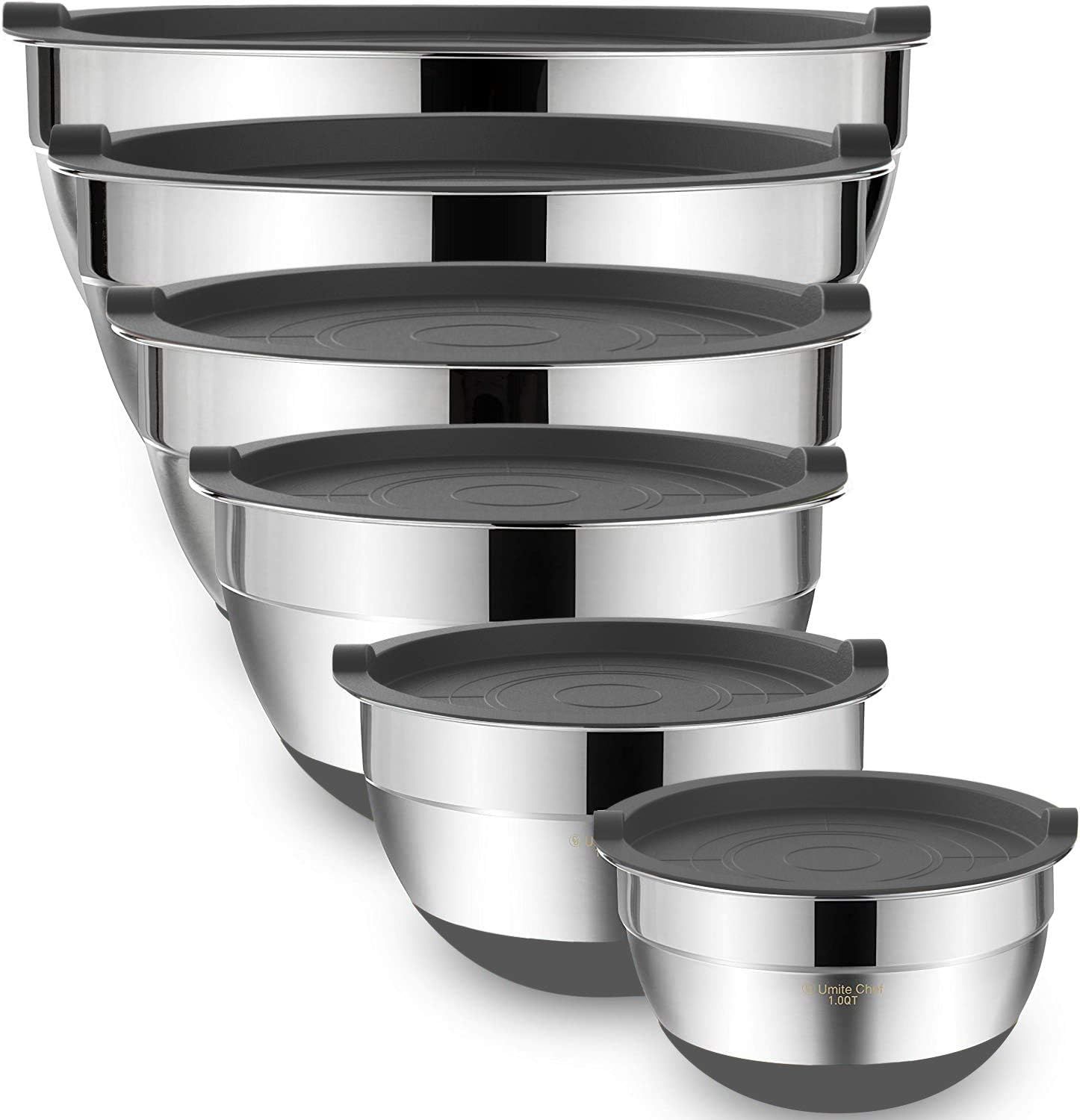 Stainless Steel Nesting Mixing Bowls with Airtight Lids, Set of 6