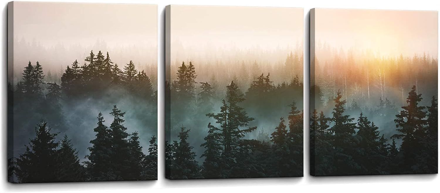 Sunlit Forest Landscape Framed Canvas Print Set