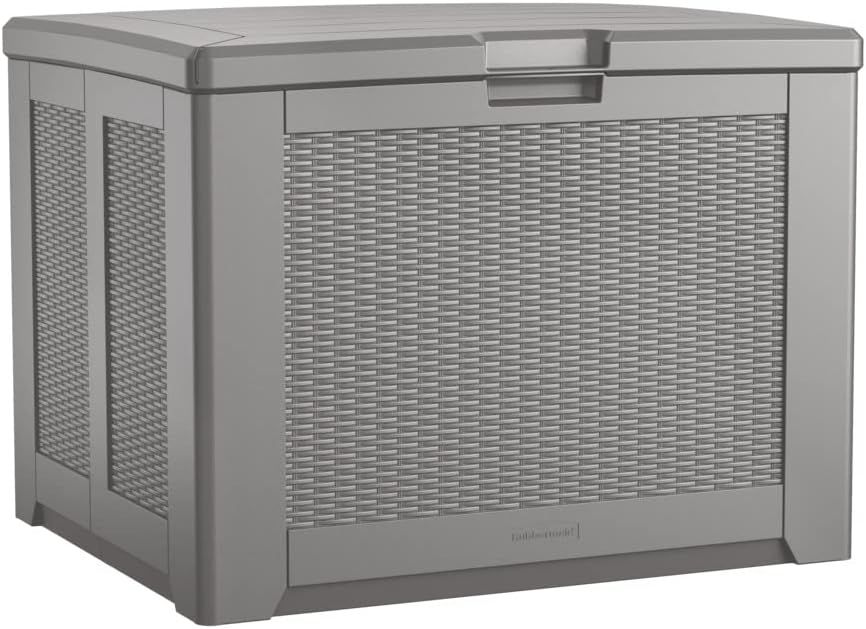 Gray Lockable Plastic Wicker Deck Storage Box