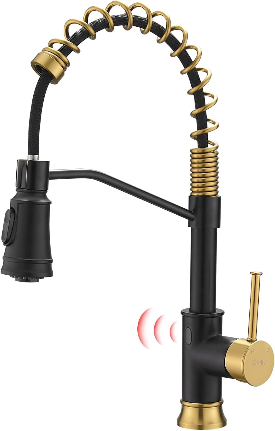 Black and Gold Touchless Kitchen Faucet with Pull Down Sprayer