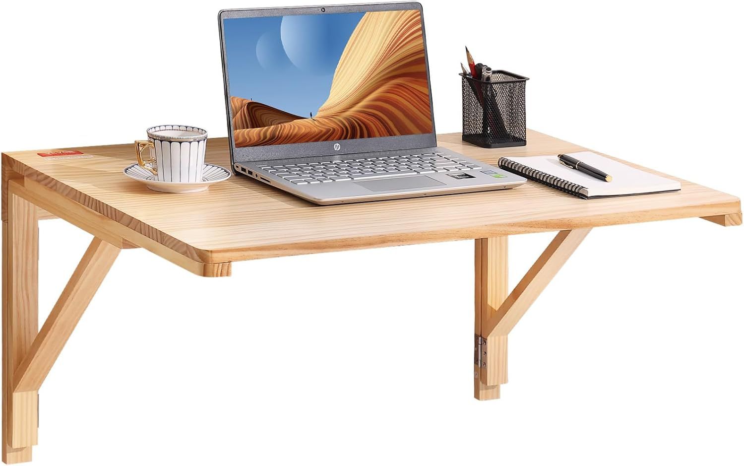 Pine Wood Wall Mounted Folding Desk with Alloy Steel Brackets